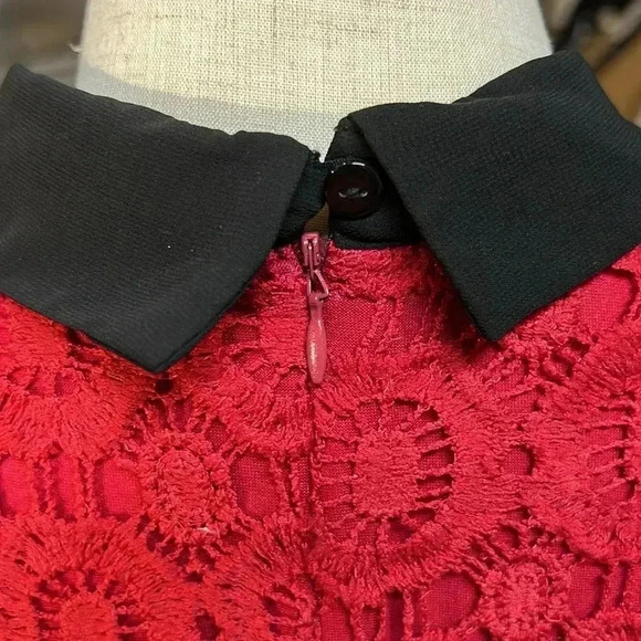 JessaKae Collared Long Sleeve Red Crochet/Lace Dress Size M - Picture 7 of 10